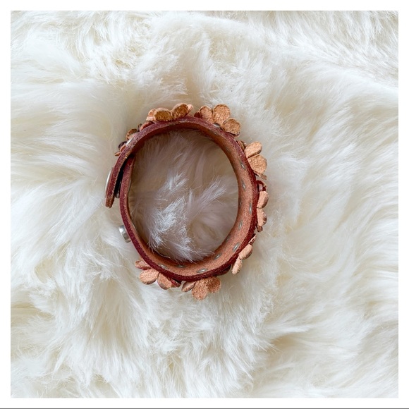 SOLD - Boho Floral Embellished Faux Leather Cuff Bracelet - Picture 5 of 7